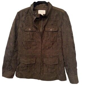 Nordstrom Signature Cotton Lace Utility Jacket L  Brown